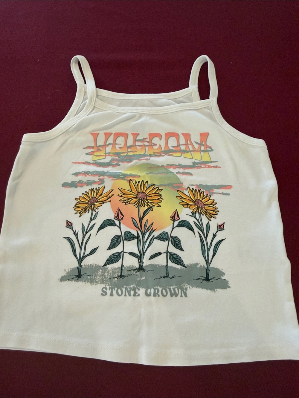Volcom White Sunflower Graphic Cami Tank
